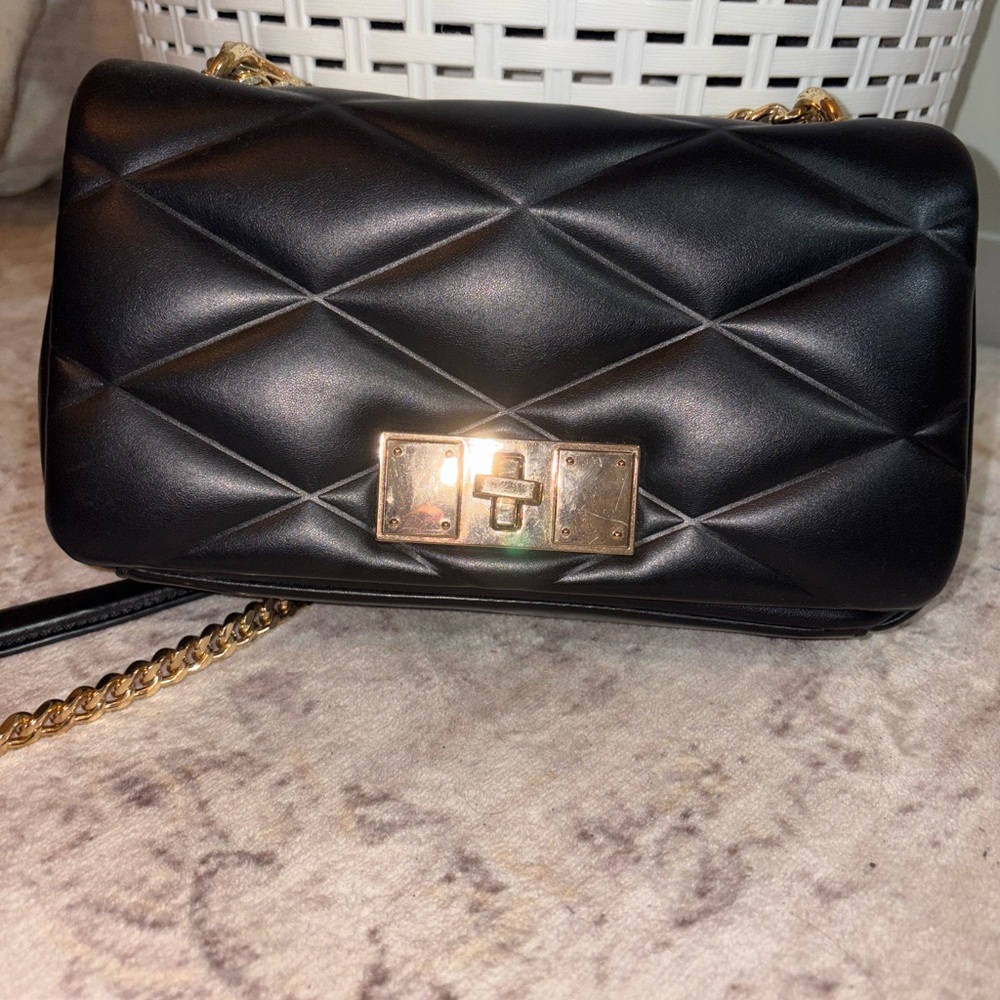 Aldo Black Quilted Crossbody Bag with Gold Chain
